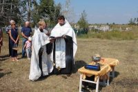 Освящение закладного камня и креста будущей часовни в с. Чулково Баганского района